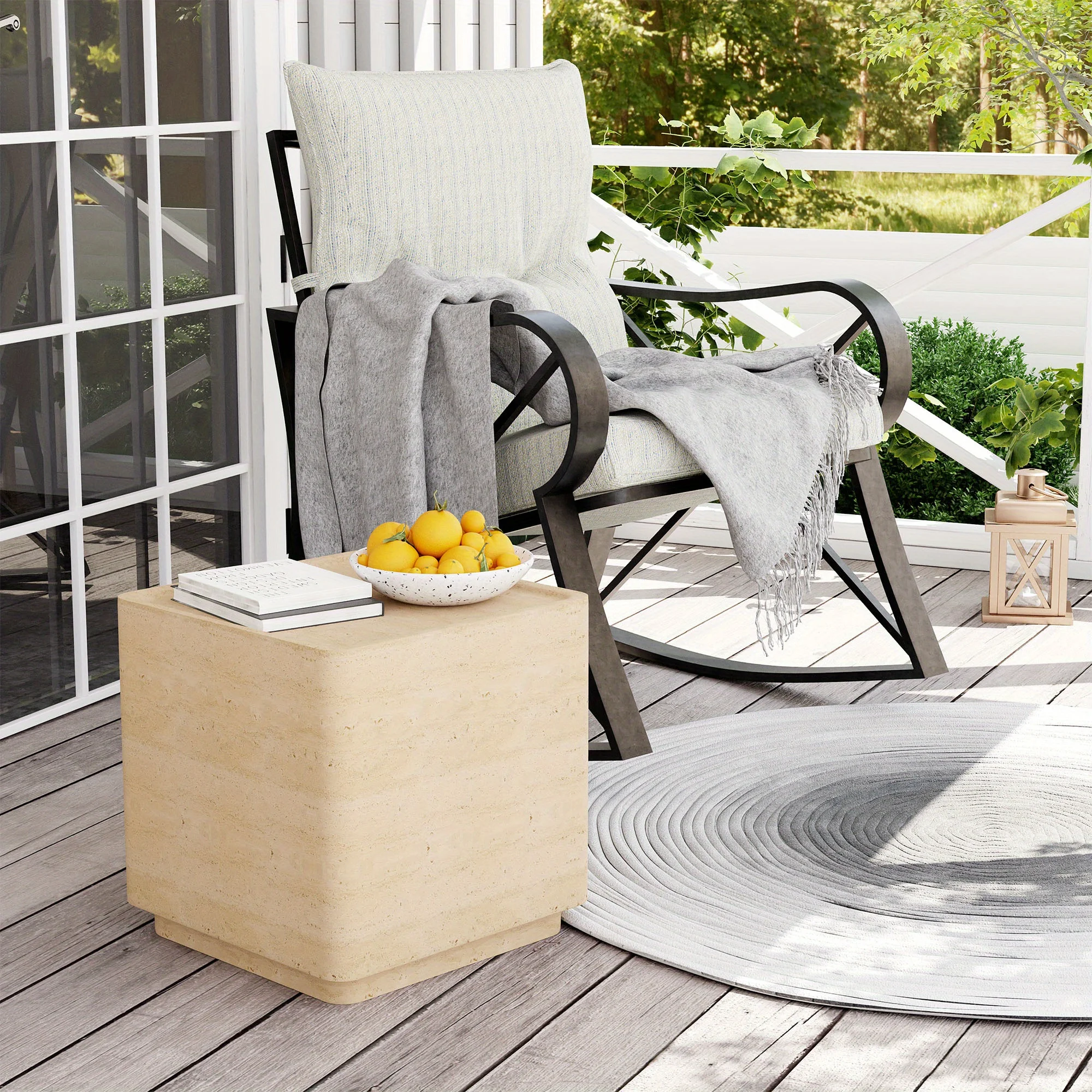 

Outdoor Concrete Side Table- Multi-Functional Lightweight Patio Garden Decor Table, As Coffee Table, Plant Stand, Porch Shoe