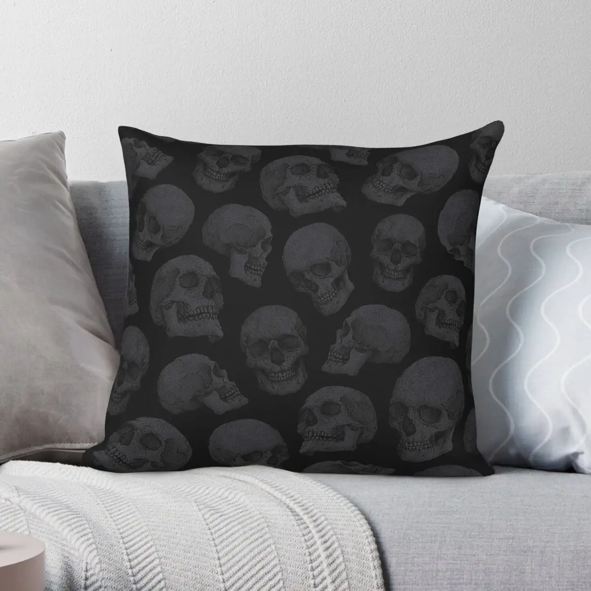 Skulls Bones Dark Square Pillowcase Polyester Linen Velvet Printed Zip Decor Pillow Case Bed Cushion Case