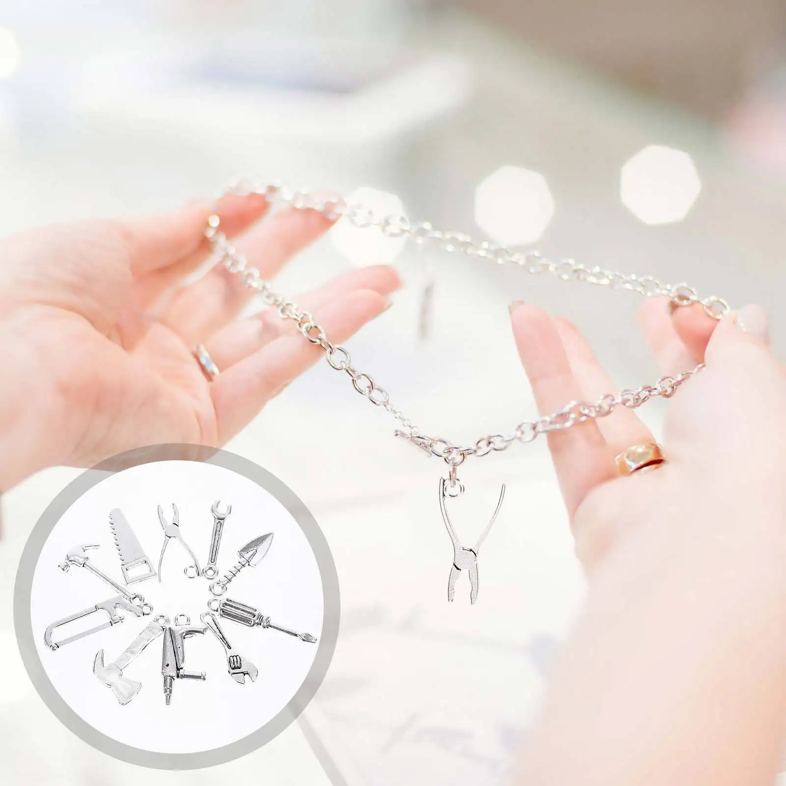 

80Pcs Alloy Hand Tool Pendant Charms Mini Screwdriver Wrench Axe DIY Craft Jewelry Accessories Set Alloy Pendant Charm