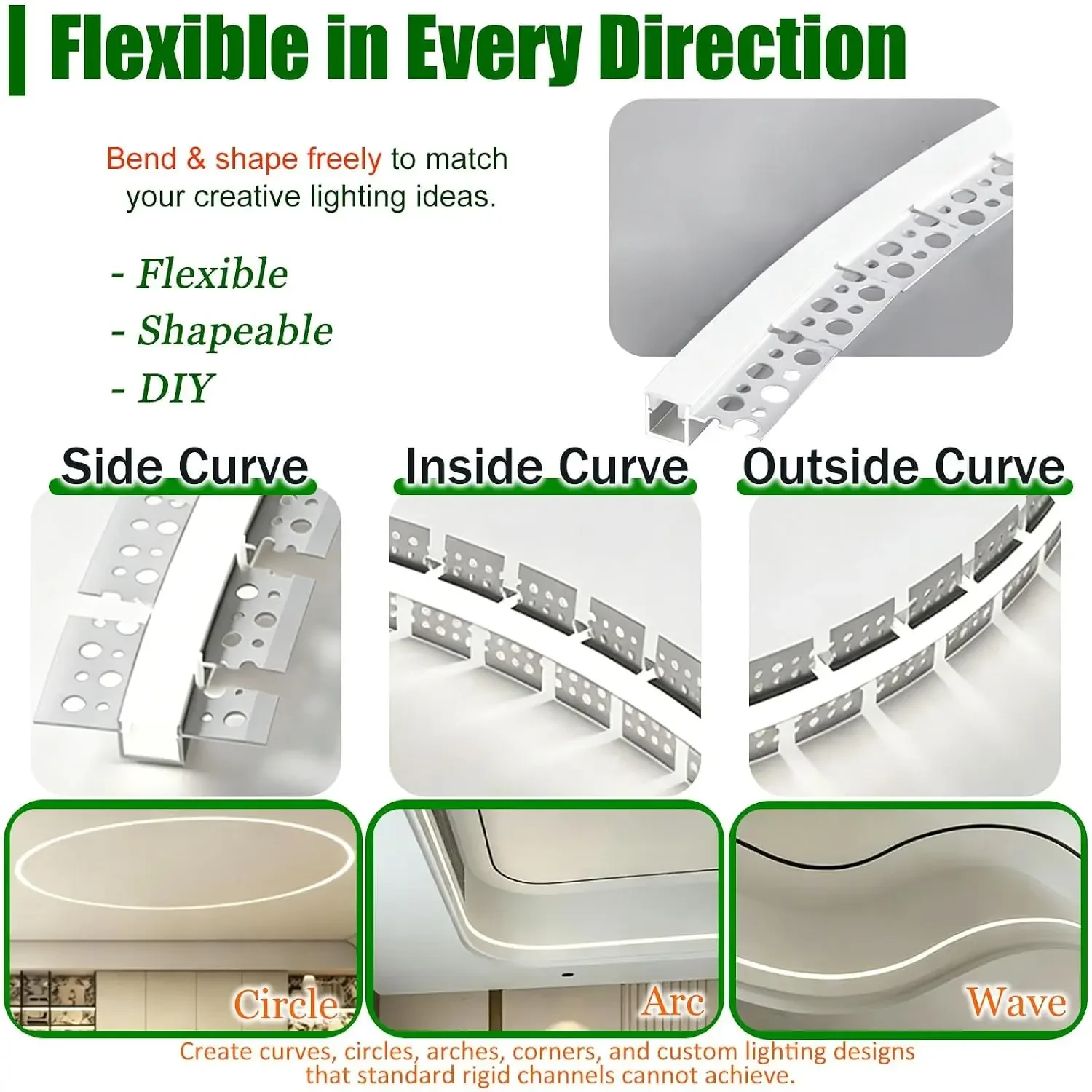 Plaster in Led Profile Single Edge, Led Aluminium Channel Profiles Extrusion Diffuser Strip Lights Cover, Linear Track for Corne