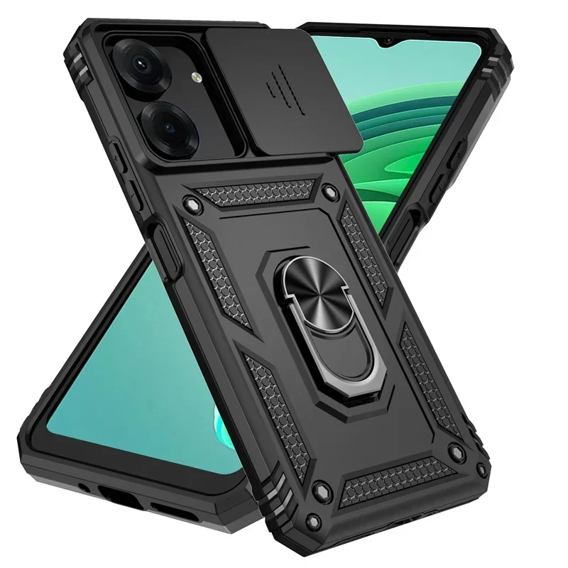 

For Xiaomi Redmi 13C Case Slide Lens Protect Shockproof Armor Phone Cases For Xiaomi Redmi 13C 13 C Redmi13C Ring Holder Cover