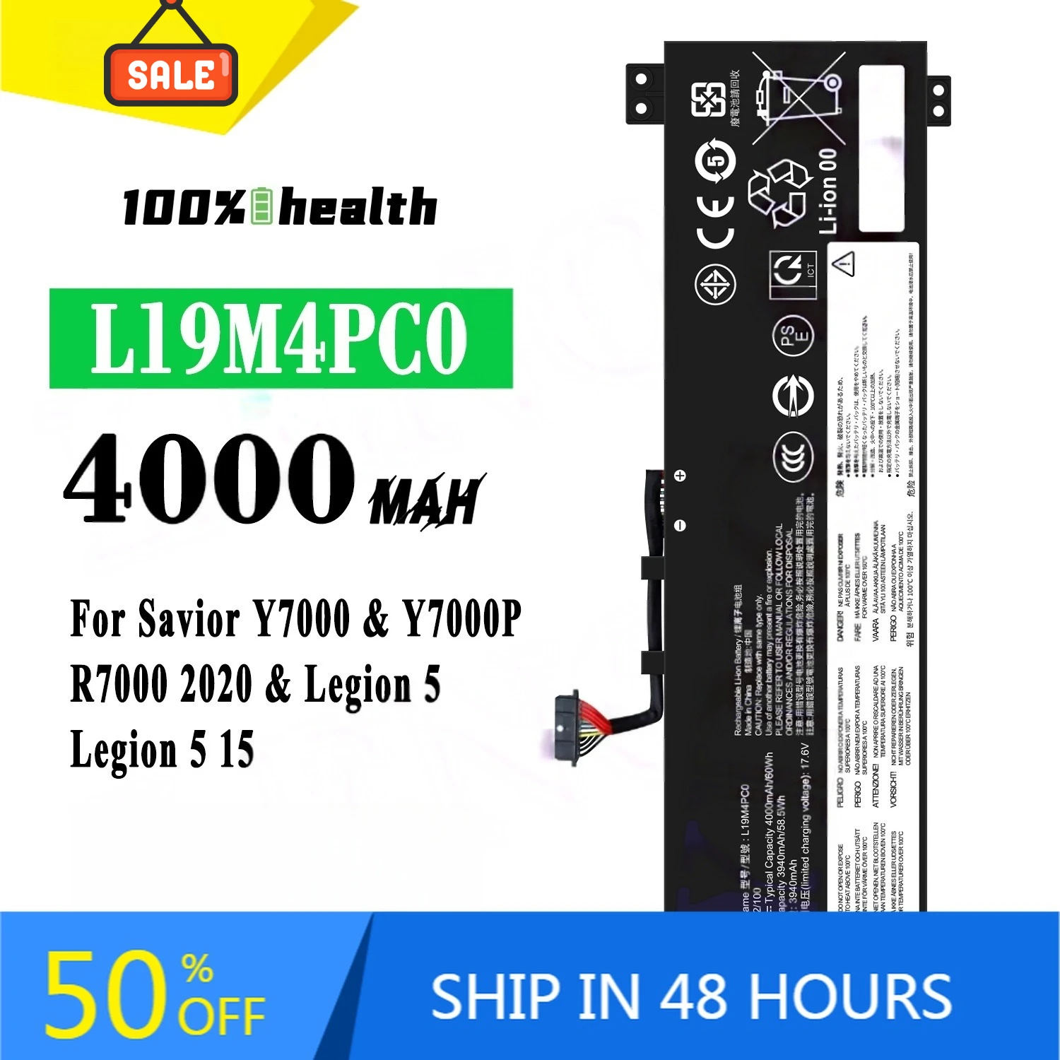 

L19M4PC0 L19L4PC0 4000mAh Laptop Battery for Lenovo Legion Y7000 2020 Legion 5 Lithium Rechargeable Battery