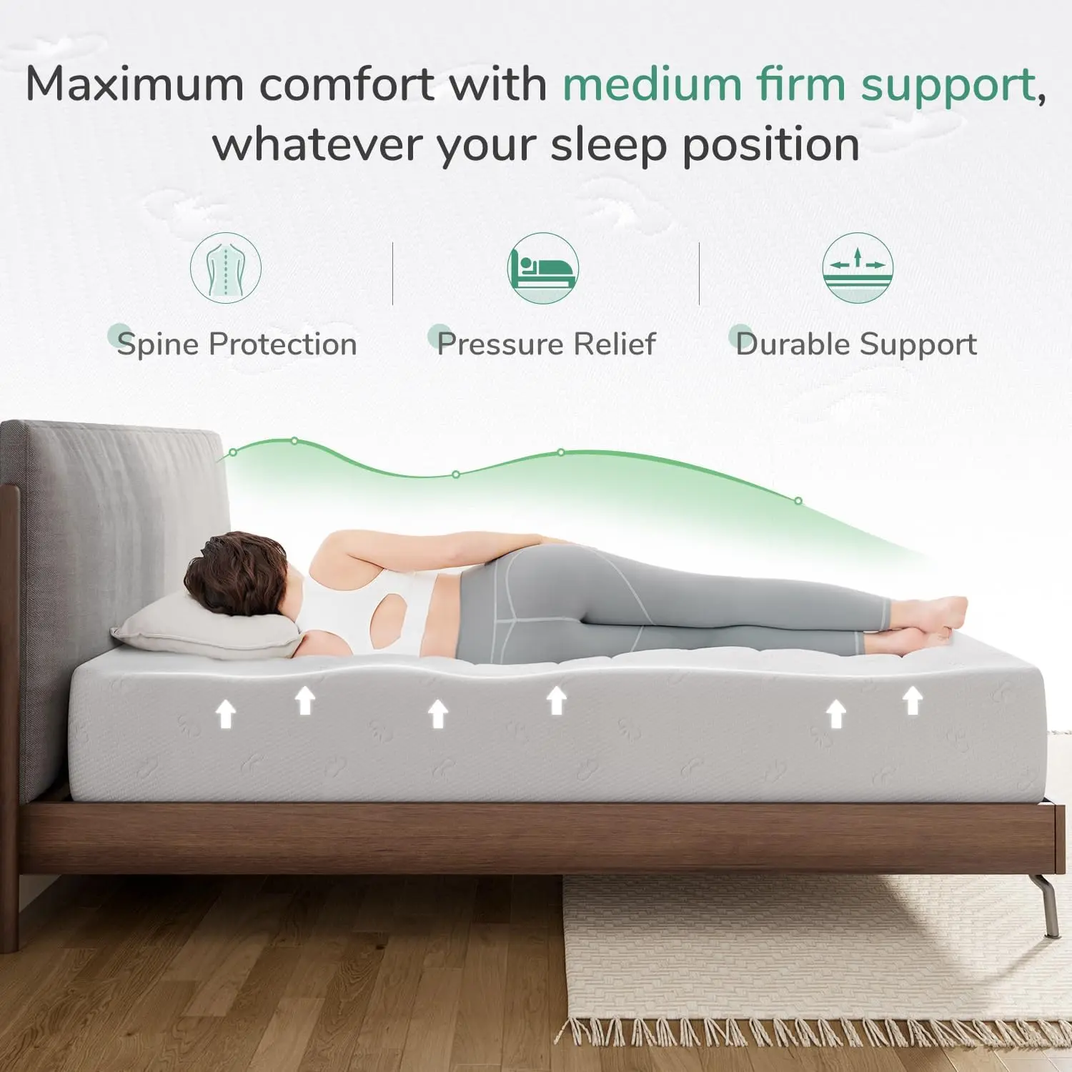 Matelas Queen Size en mousse à mémoire de forme, 12 po, mousse confortable pour les instituts de pression, sommeil frais et frais