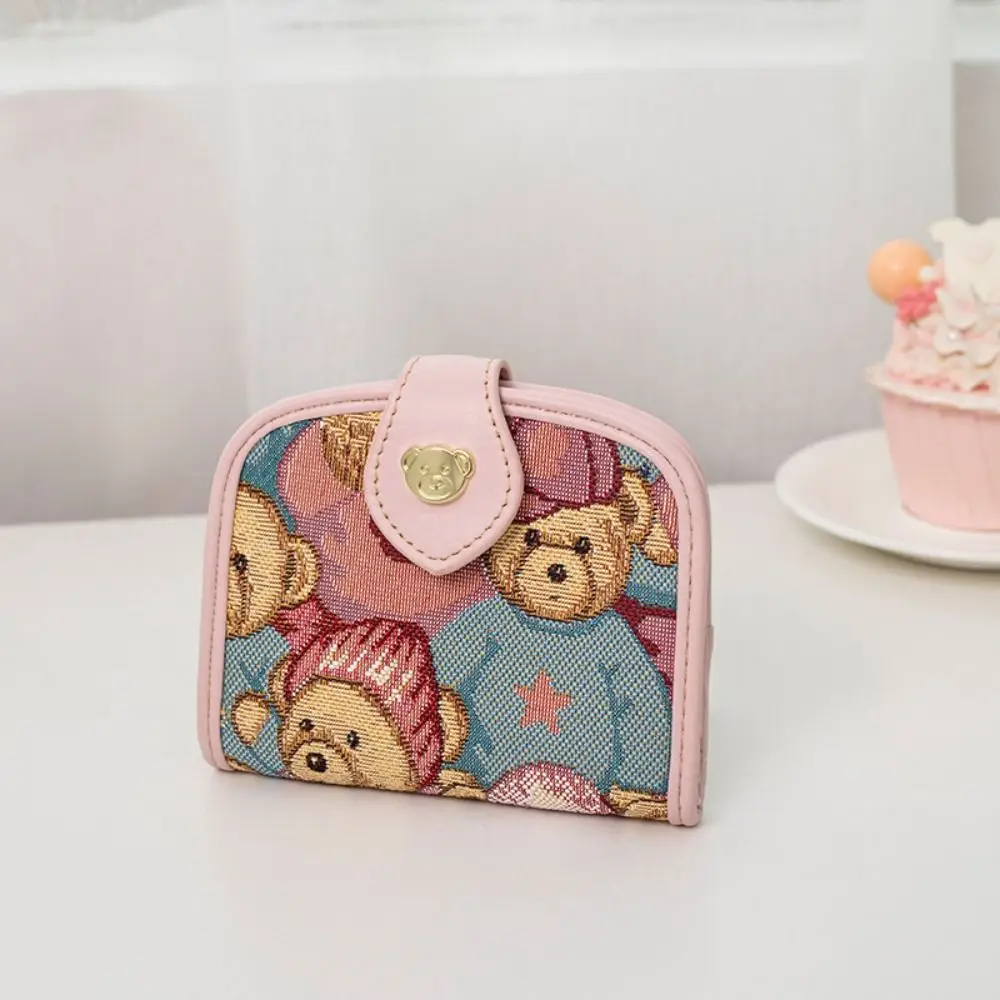 Delicate Cute Bear Women's Purse Multiple Card Slots Knitted Canvas Coin Pouch Cartoon Handbags Gift