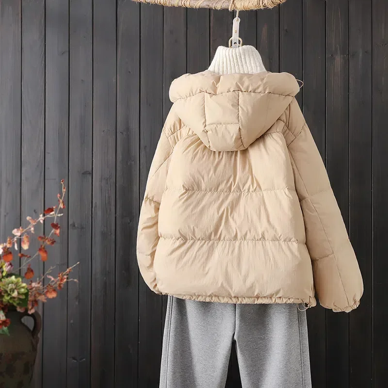 Autumn Winter Thin Cotton Jacket Women 2024 New Fashion Loose Large Size Hooded Coat Pure Colour Warm Clothes Outerwear Female