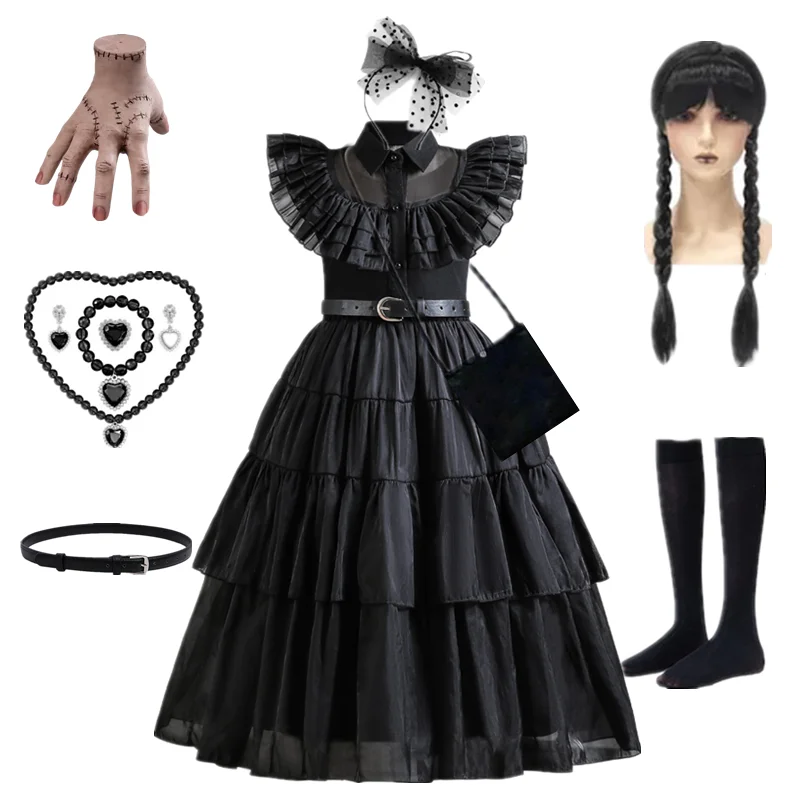 Wednesday Addams Costume Girl 2023 New Black Vestidos for Kids Carnival Easter Halloween Party Costumes for 3-12 Years Child Hot