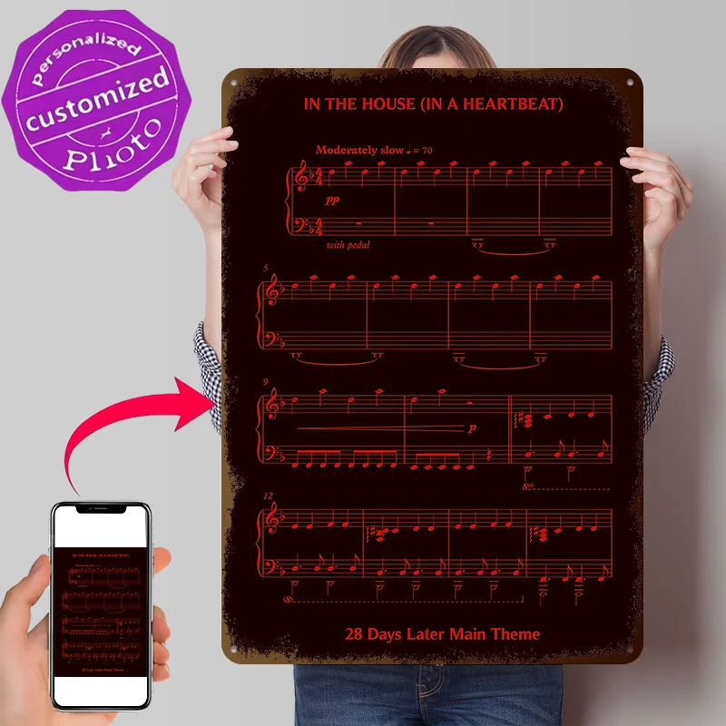 28 Days Later Piano Sheet Music 3D Printed Texture Poster Personalized Wall Art Retro Metal Tin Signs for Aesthetic Decoration