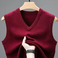 2025 Spring Autumn  Winter 6％ Wool Sleeveless Vests Men Work Sweater Solid Color Knitted Male Waistcoat Jumper Pullovers