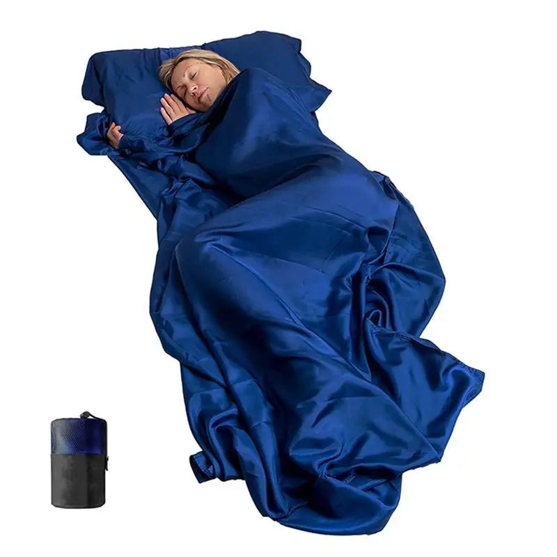 Gran oferta de forro para saco de dormir, forro suave de seda para saco de dormir con bolsillo para almohada, Sábana de viaje ligera portátil para acampar para hoteles