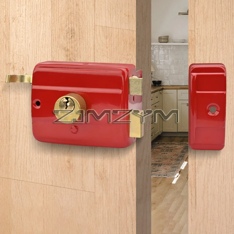 Cast Iron Anti-theft Exterior Door Retro Red Lock Multiple Insurance Lock Wooden Door Lock Security,cerradura sobreponer puertas