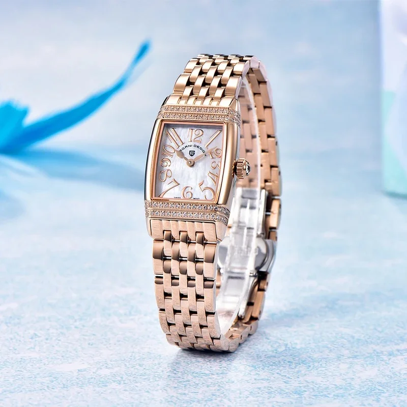 PAGANI DESIGN PD-1737L Women Quartz Watch Ronda 762 Swiss Movement 22MM Square Sapphire Glass Rose Gold Fine Steel Bracelet Ladi view 2