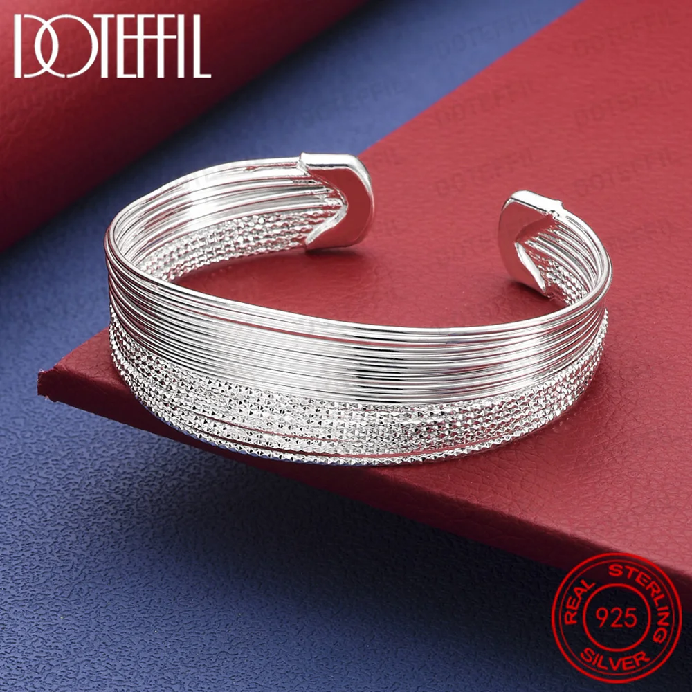 

925 Sterling Silver Multi Thread Bangle Women Men Party Wedding Jewelry