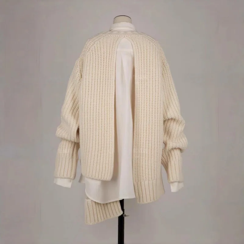 2025 Autumn Winter New Patchwork Color Block Crew Neck Sweater Unisex Loose Casual Long Sleeve Top