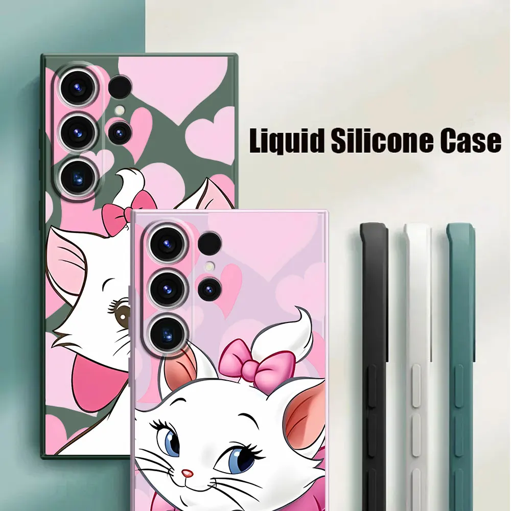 Phone Case for Samsung Galaxy S23 S24 Ultra S20 S21 Plus S22 Ultra S20 FE Disney Marie Cat Square Liquid Cover