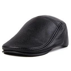 X7008 Adult Sheepskin Beret Hat Genuine Leather Caps Beret Man Casual Sheepskin Suede Cap Fitted Duckbill Hats Male Boina