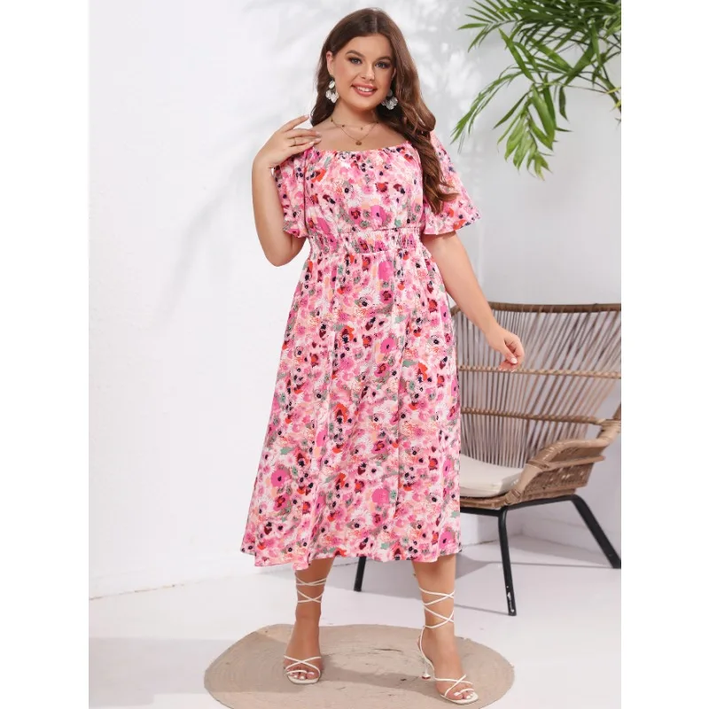 XL-4XL de verano de manga corta con cintura elástica para mujer, ropa informal holgada, elegante, de talla grande, 2023