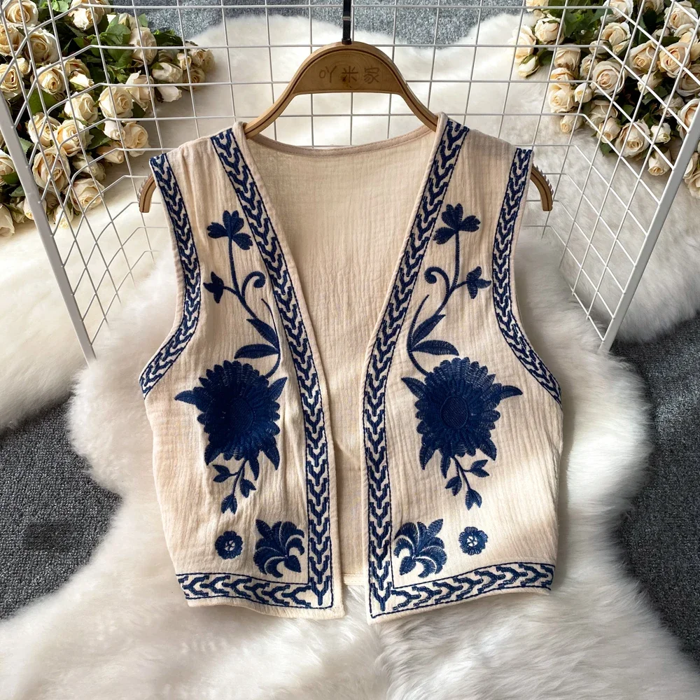 Crop Tops Womens Embroidery Floral Vintage Vest Women V-neck Camisole Female Summer Almighty Tank Top Retro Style Dropshipping