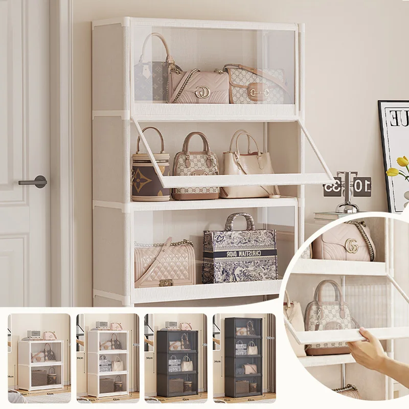 

Пылезащитный шкаф для хранения на 3/4/5 уровней, большой вместимости, многофункциональный, с прозрачной откидной дверцей для сумок, игрушек, книг