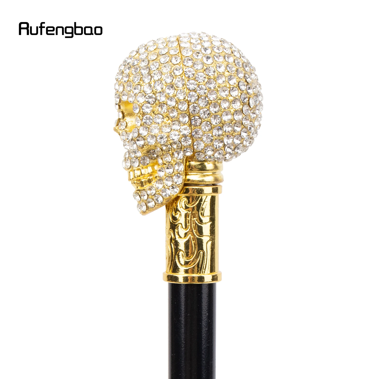 Artificial White Diamond Skull Walking Cane Fashion Decorative Walking Stick Gentleman Elegant Cosplay Cane Knob Crosier 90cm