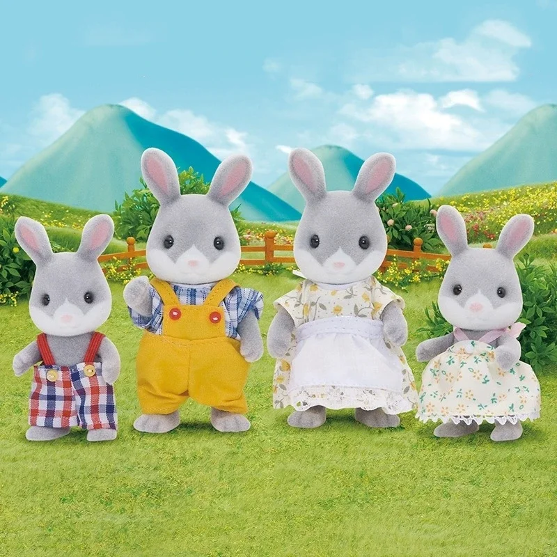 Genuine Hot Japan Forest Family Anime Figure Cotton Tailed Rabbit Family Cute Set Decoration Birthday Toy Doll Gift