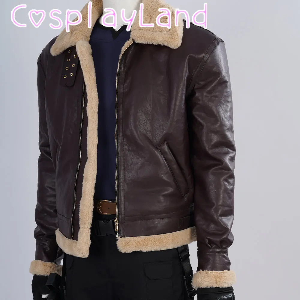 Traje de Cosplay de León Scott para hombre, conjunto completo de traje de policía con accesorios, chaqueta marrón, Carnaval de Halloween, juego RE 4 Remake