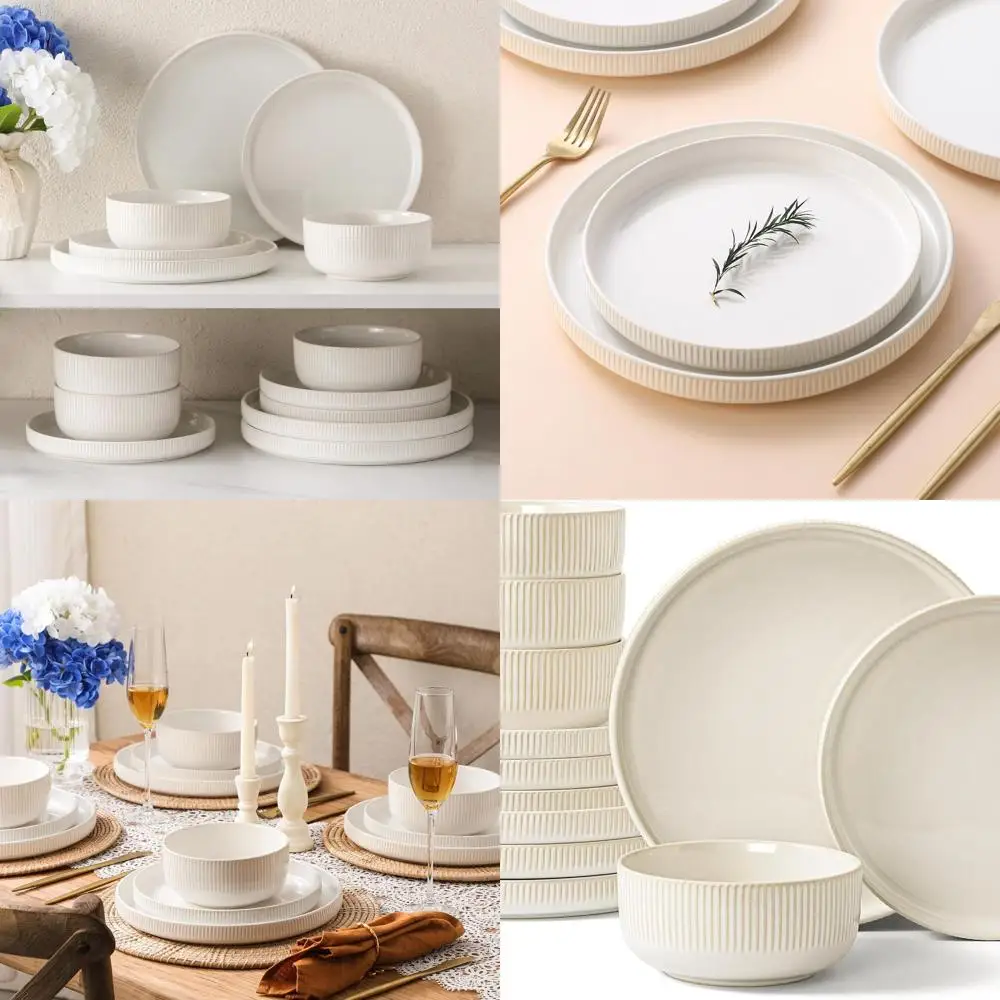 

Набор столовой посуды из керамического камня на 4 пластины и миски с реактивной глазурью из 12 предметов, устойчивый к царапинам, можно мыть в посудомоечной машине и в микроволновой печи