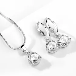 Ensemble de bijoux en argent regardé 925 pour femmes et filles, collier pendentif en cristal de carillon, boucles d'oreilles, mariage, fiançailles, mode