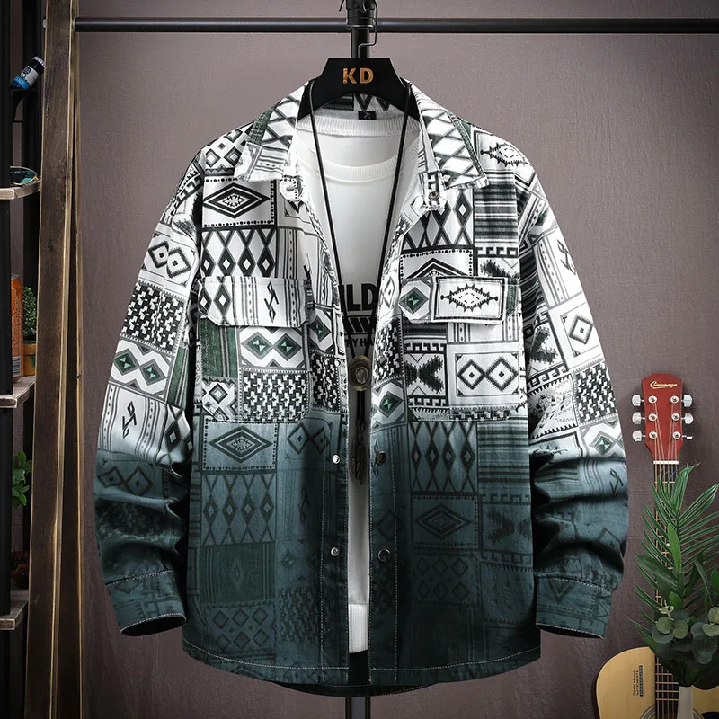 Spring 2026 New men Denim Gradient Shirt Men's High-Quality Fashion Trend Loose Comfortable Large Size Casual Jacket
