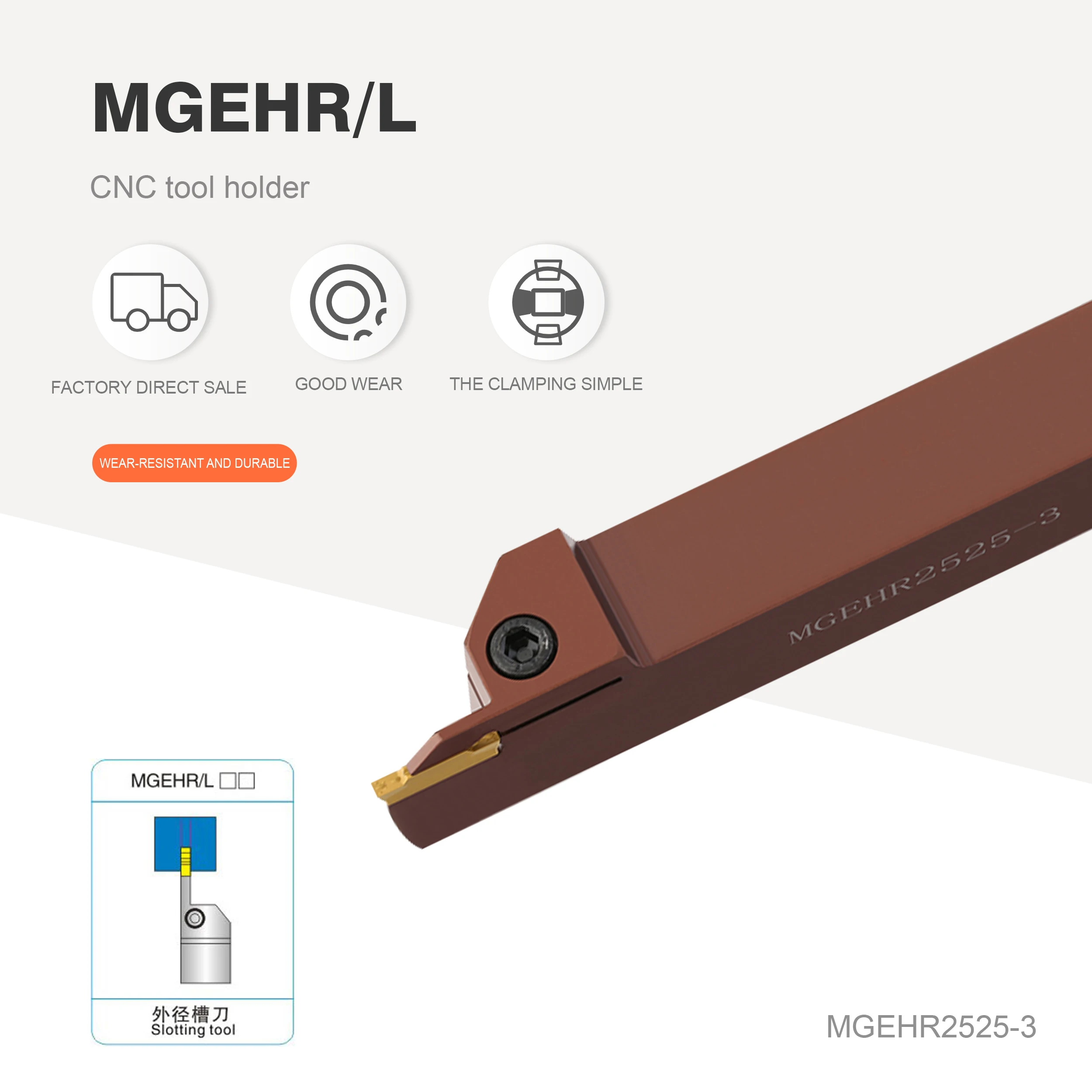 

SPRING STEEL TURNING TOOL HOLDER MGEHR2525-2, MGEHR2525-3, MGEHR2525-4, MGEHR2525-5, LENGTH 150MM, 1 SET