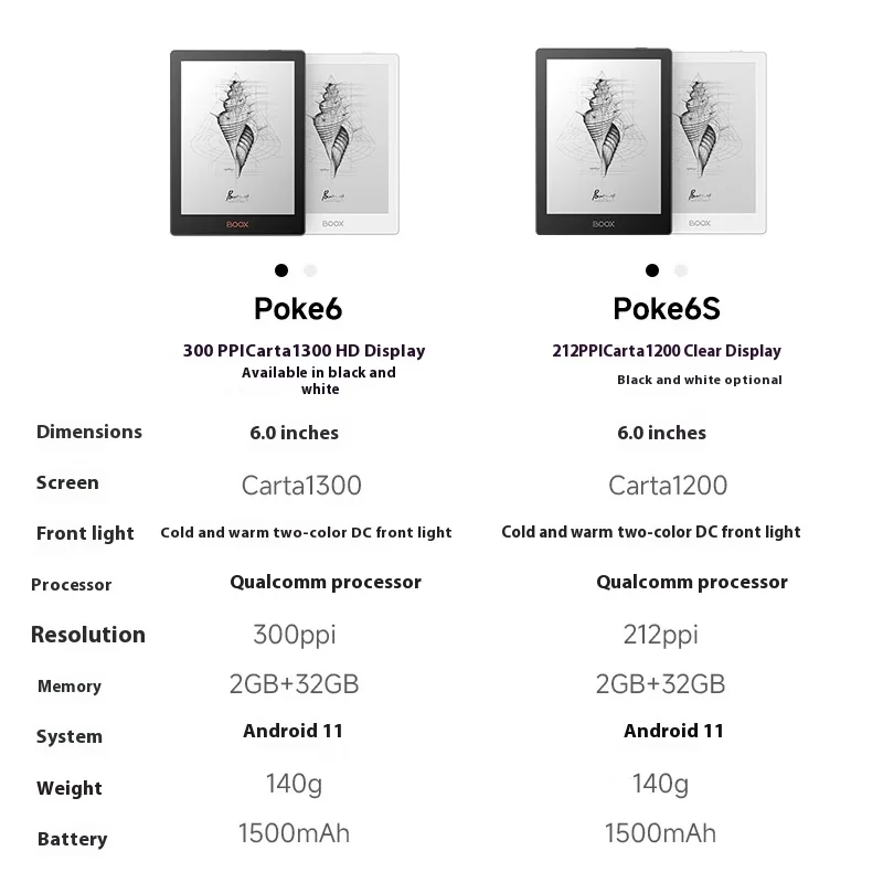 New 6 inch Boox Poke 6 and Poke 6S e-Readers Reader Ink Screen