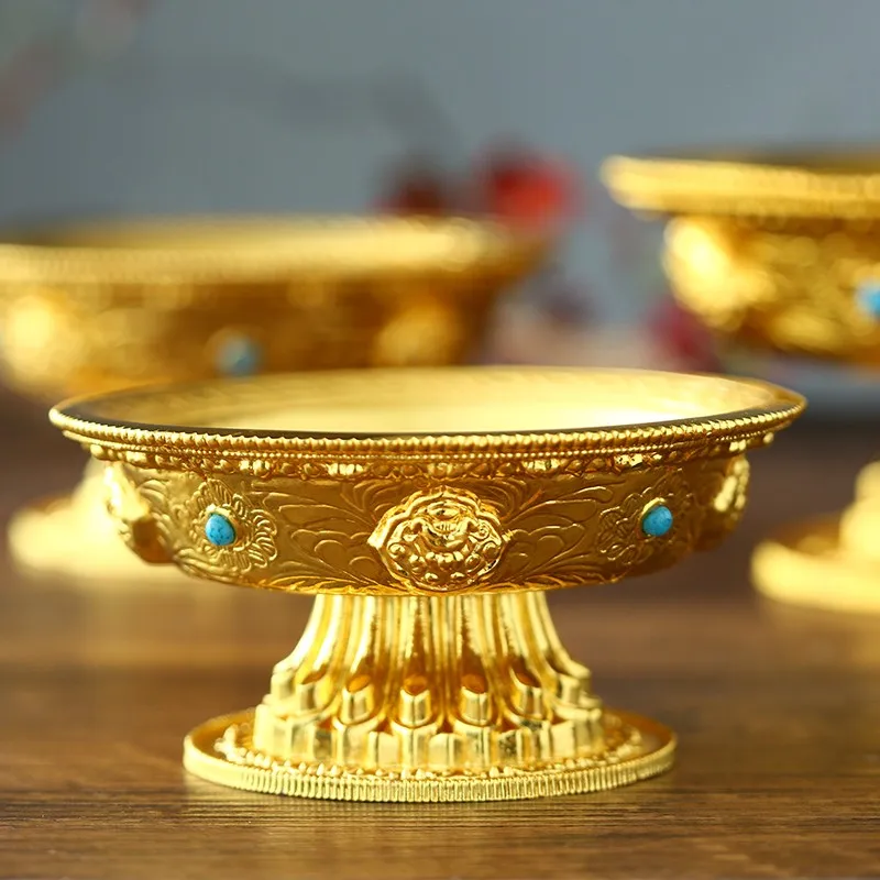 Buddha Front Eight Auspicious Symbols Copper Alloy Gilding Buddish Prayer Set Plate Fruit Plate Lotus Fruit Plate