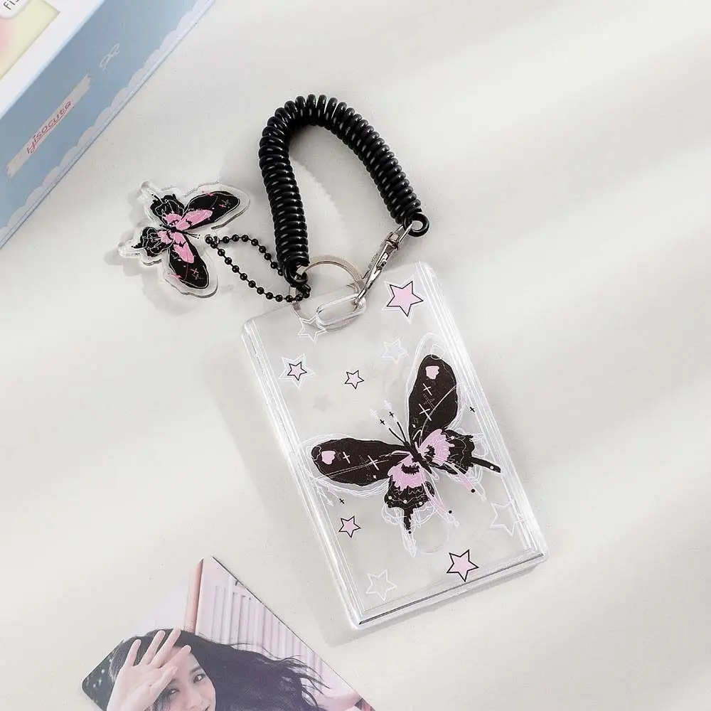 

Card Sleeve Transparent Photocard Holder with Pendant ID Card Cover Butterfly Photo Protective Case Korean Style Acrylic