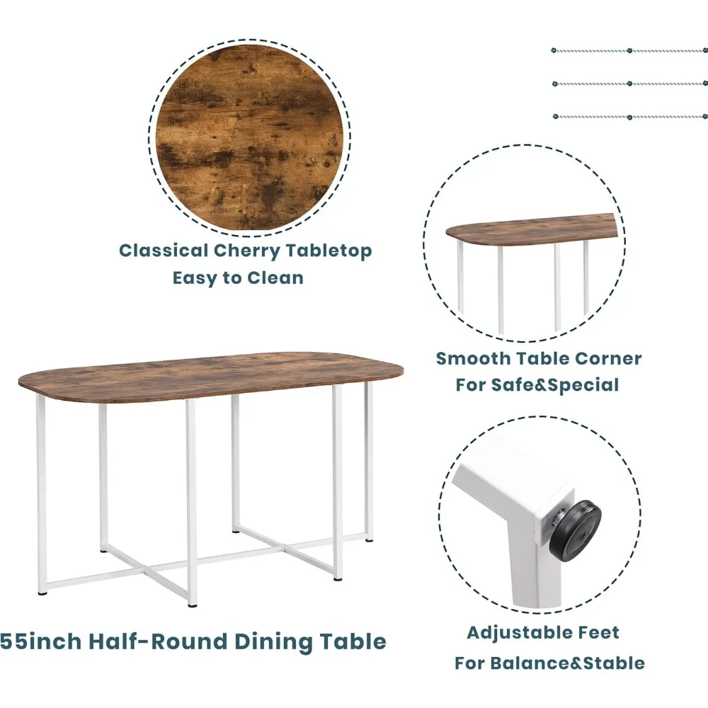 Juego de mesa de comedor y sillas de metal con acabado cerezo blanco para 6 personas para espacios pequeños