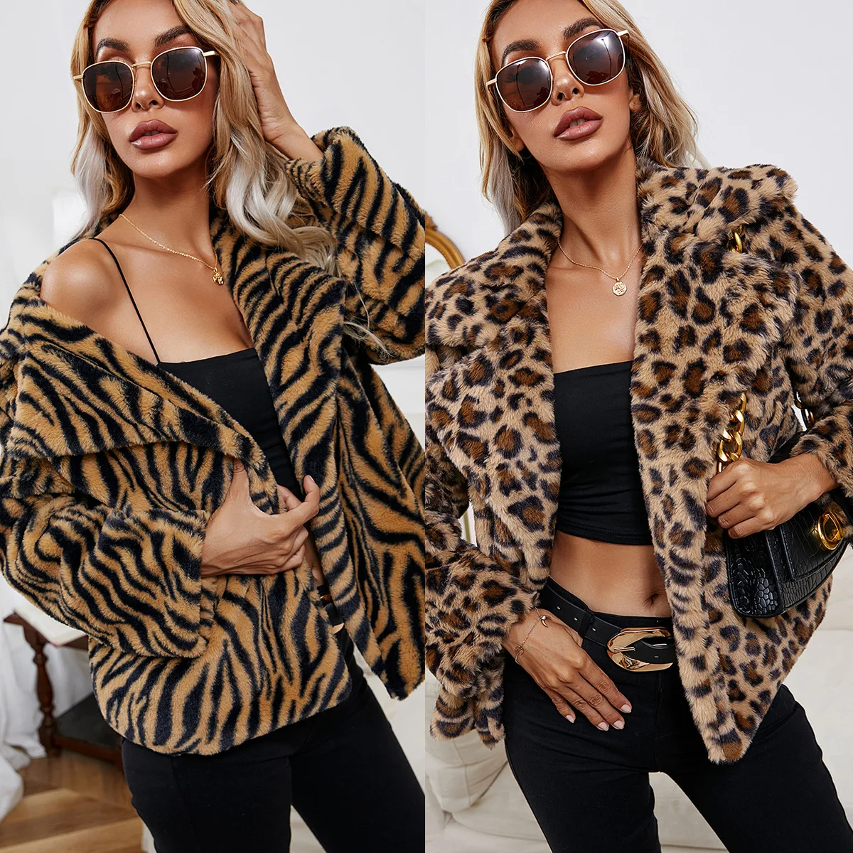 Women's Fashion Leopard Print Plush Jacket Stylish Animal Patterned Outerwear for Trendy Ladies