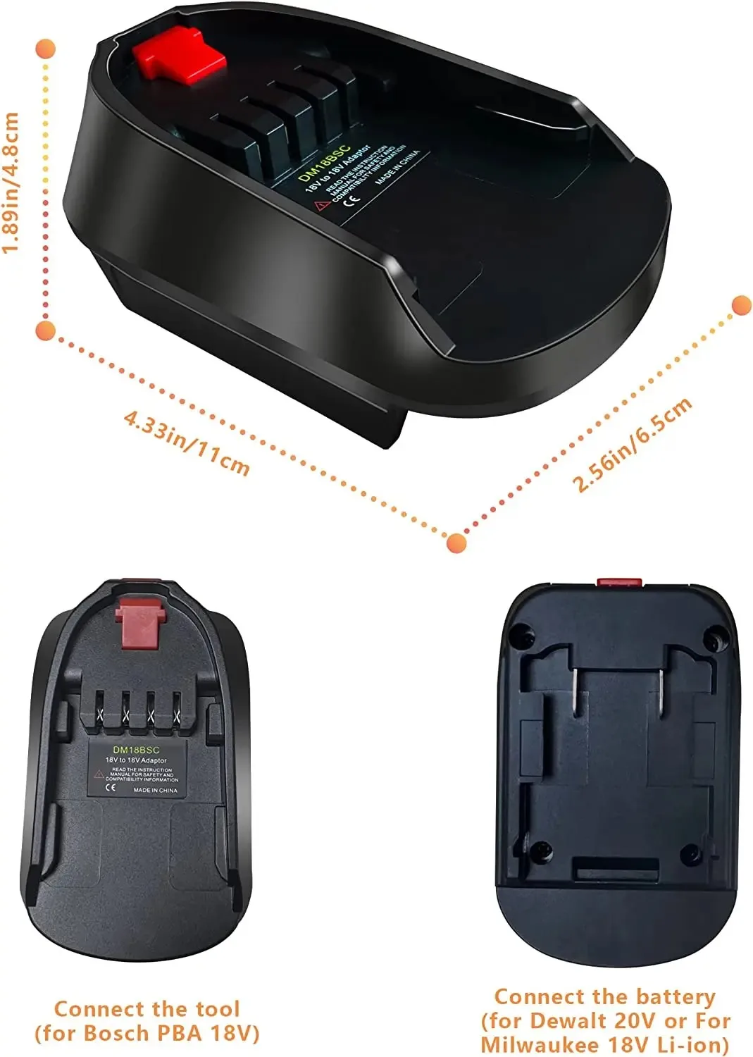 Adattatore batteria DM18BosC per batteria agli ioni di litio Dewalt 20V Max e Milwaukee 185V a batteria agli ioni di litio Bosch 18V PBA