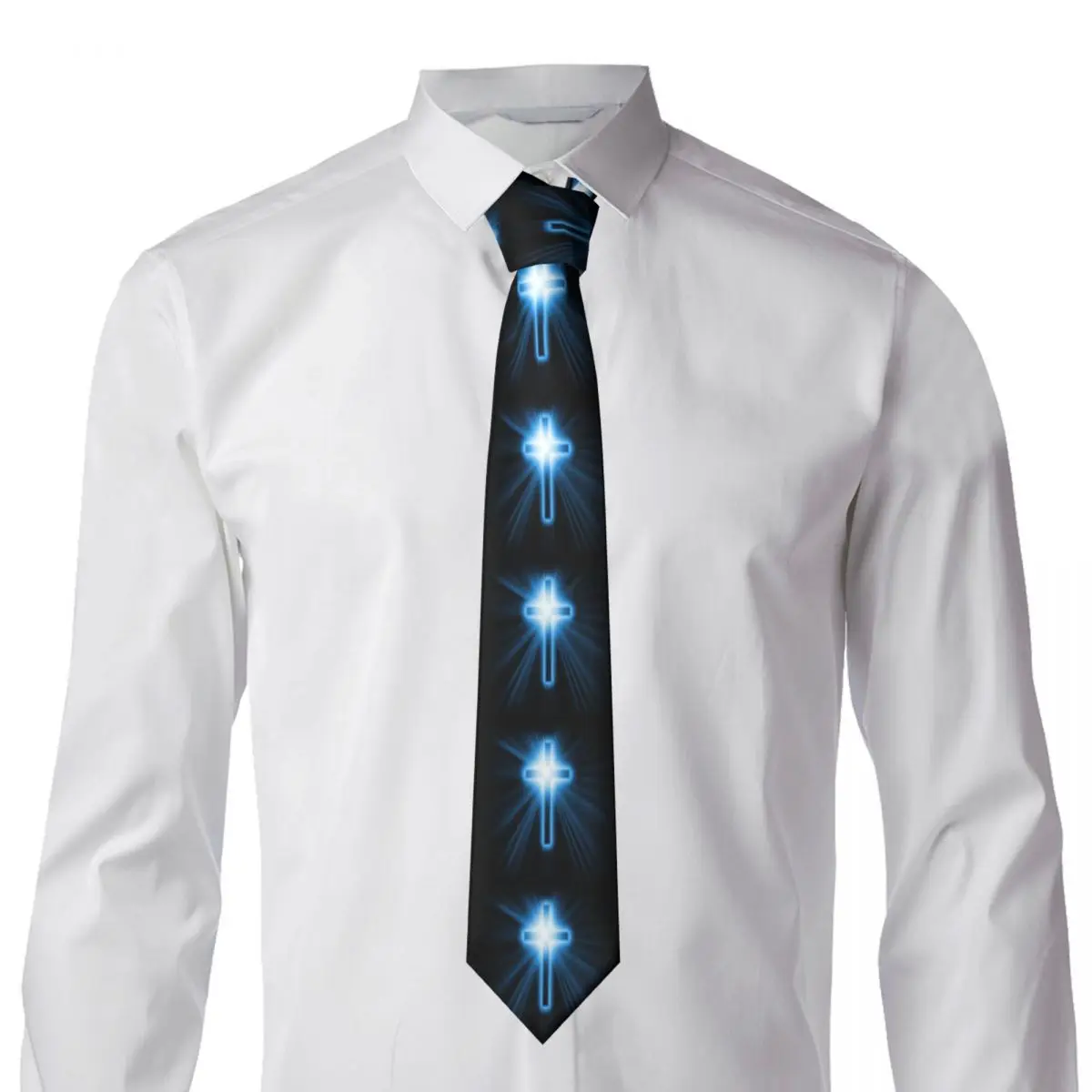 Fashion Christian Religious Jesus Neck Tie Men\'s Custom Silk Catholic Cross Neckties for Office Gravatas