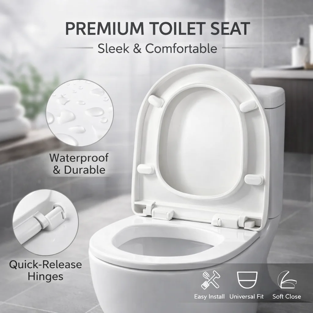 

Easy Clean Toilet Lid, Quick Release Design, Quiet Close Toilet Seat for All Bathroom Types