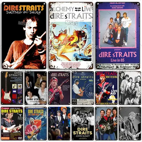 MISES Rock Band Metal Poster DIRE STRAITS Band Decorative Plate Metal Sign Rusty Metal Plaque Home Club Kitchen Metal Tin Sig