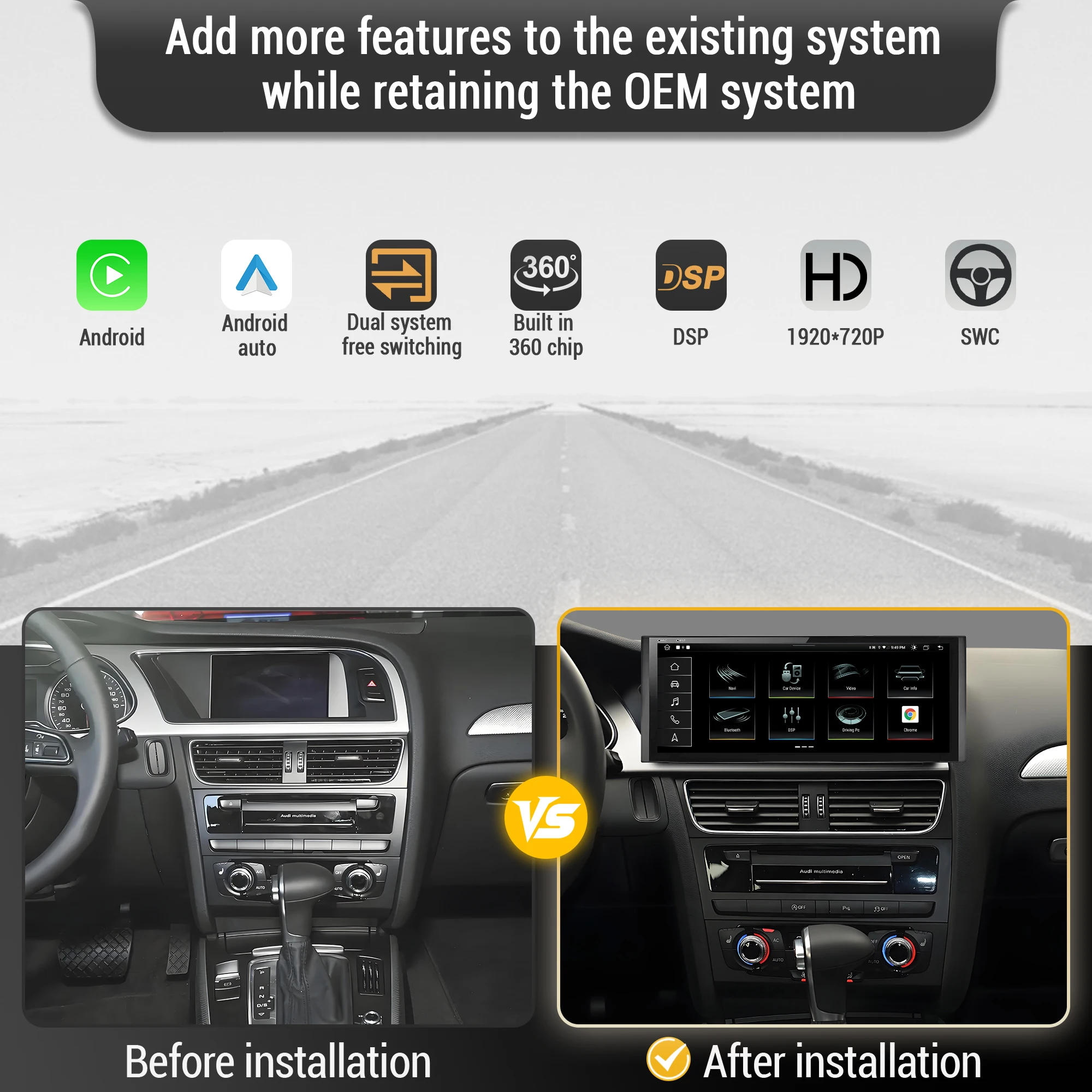 12.3 inch Left Hand Drive Android 14 Car Radio For Audi A4 B8 A5 2008-2017 BT Carplay Qualcomm Snapdragon 680 Head Unit Screen