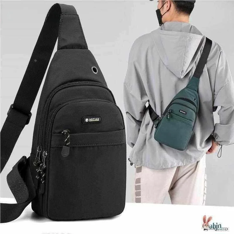 

2024 New Men's Sports Backpack Oxford Cloth Cycling Multi-layer Chest Bag Casual Leisure Men's Bag Black Multi-functional