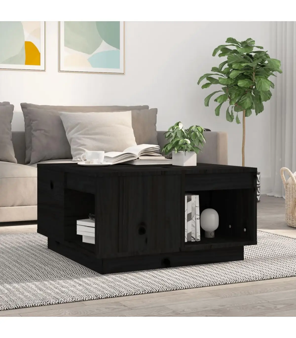 Coffee tables Black Pine solid wood coffee table 60x61x32,5 cm