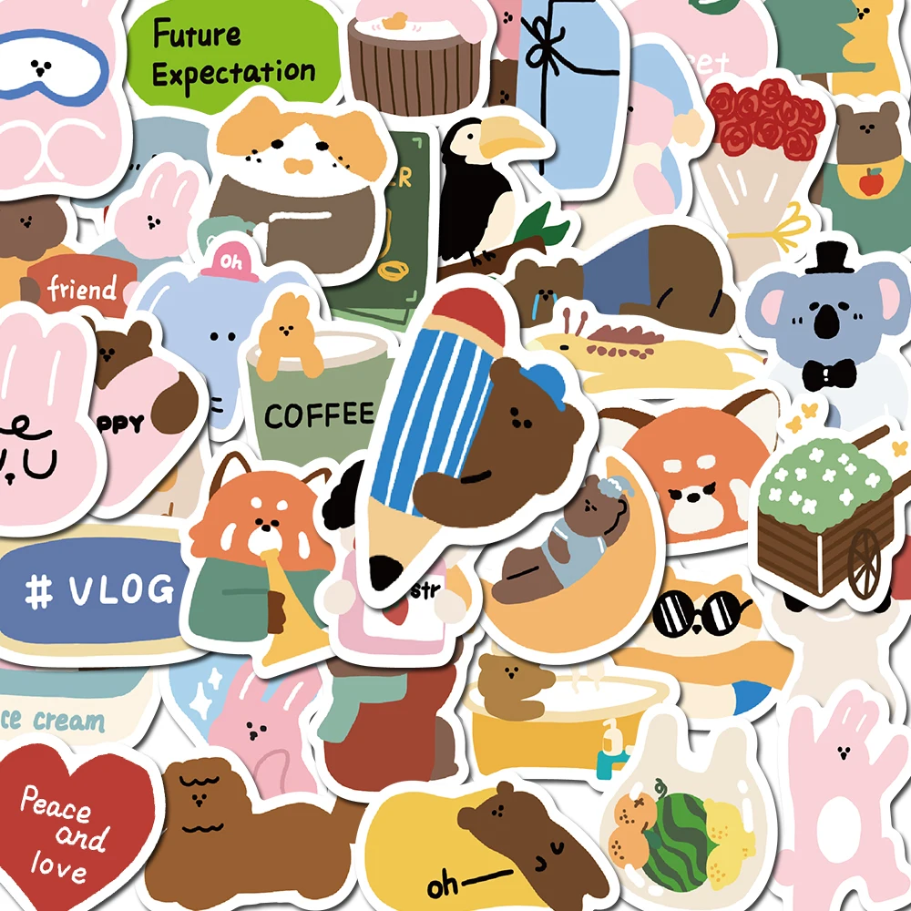 

10/50PCS Korea INS Cartoon Bear Cute Stickers Pack DIY Skateboard Motorcycle Suitcase Stationery Decals Decor Phone Laptop Toys