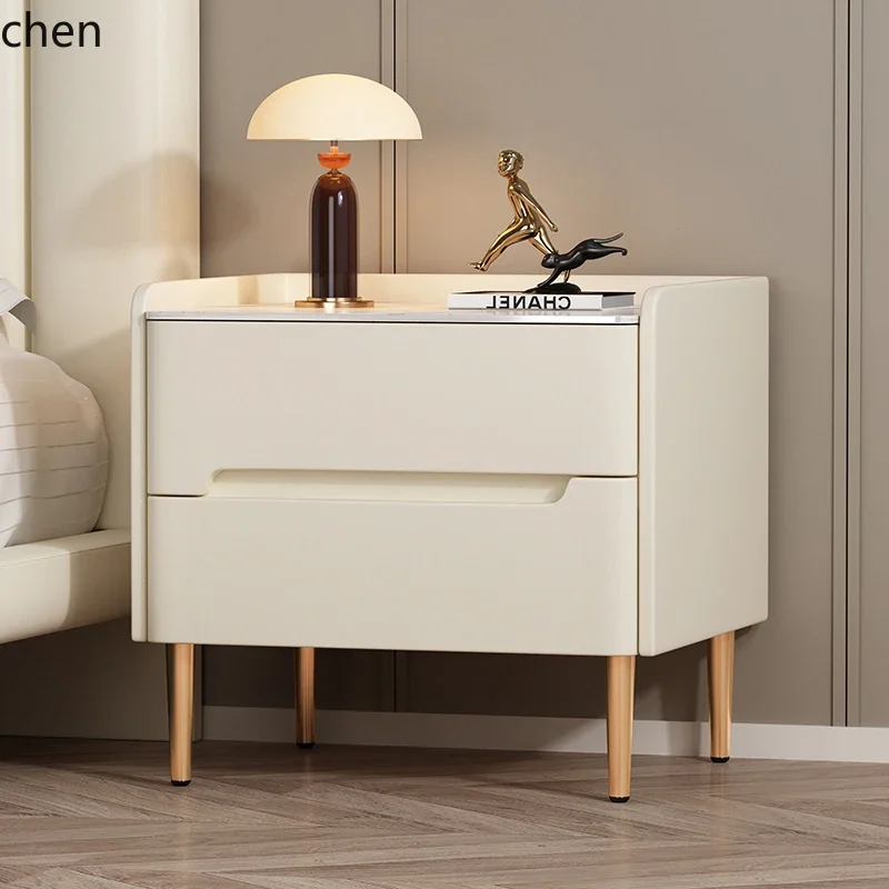 Solid Wood Bedside Able Light Luxury Rock Board Simple Small Apartment Storage CabinetN9