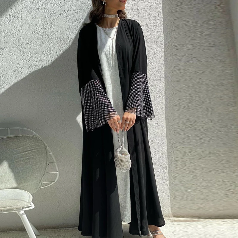 Diamond Kimono Damen Dubai Turkey Abayas For Women Modest Dress Musulmane Kaftan Oversized Muslim Robe Abaya Black