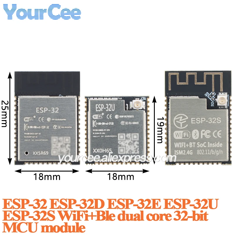 5pcs/1pc ESP32 ESP-32 WiFi+Ble Dual Core 32-bit 4MB 40MHz ESP-32U ESP-32E ESP-32U ESP-32S MCU Wifi Wireless Module PCB Antenna