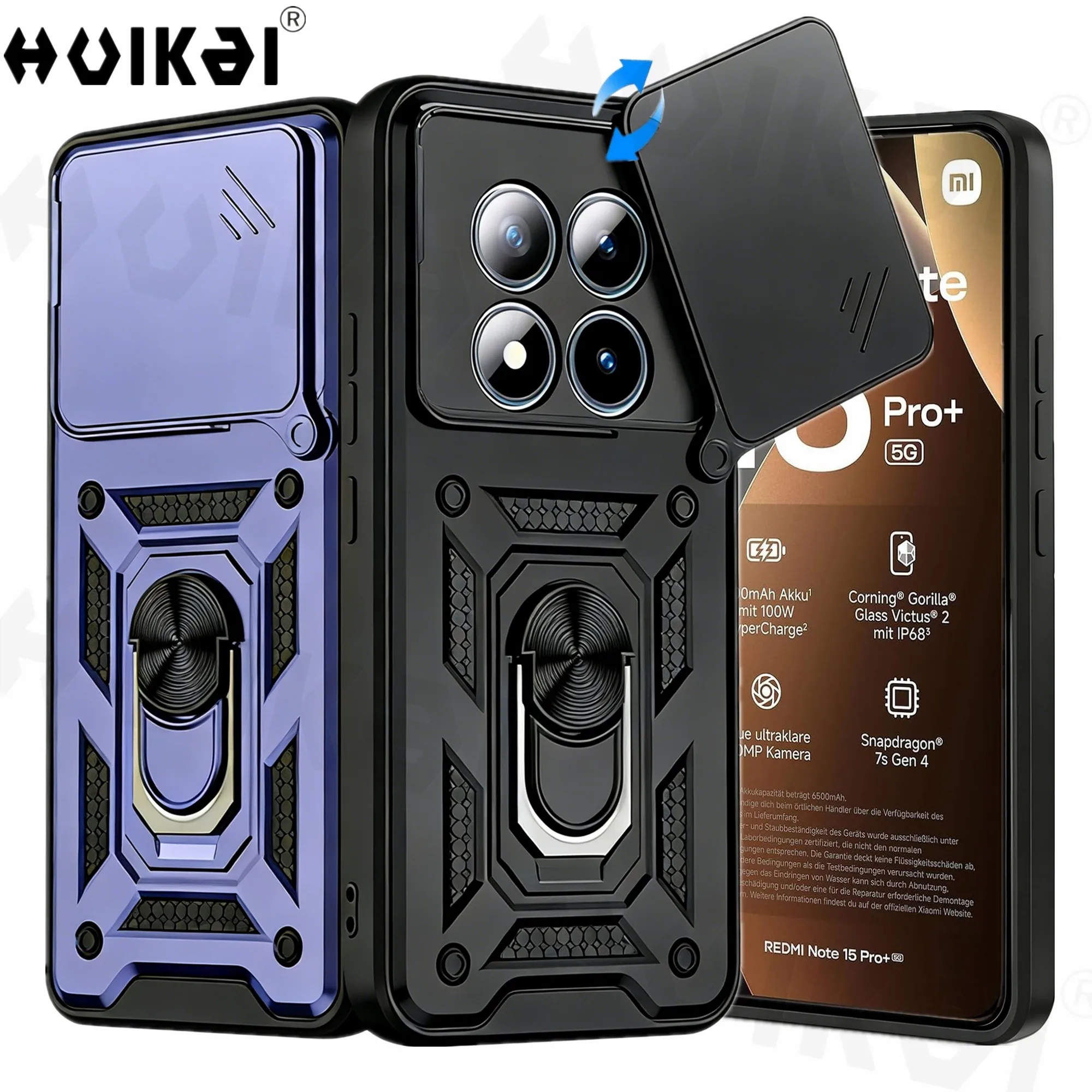 Hülle für Xiaomi Redmi Note 15 Pro + Plus Note 15 Pro 4G Xaimi Poco M8 Pro mit Schiebe-Kameraschutz, stoßfeste Panzerhülle aus Hart-PC.