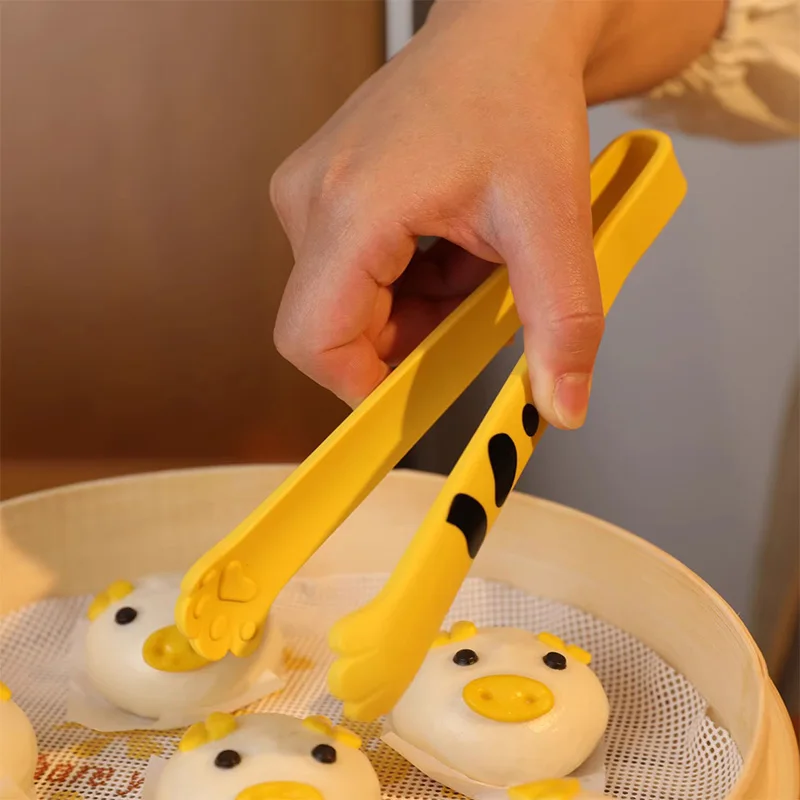 High-temperature Resistant Cat Silicone Tongs Home Mini Food Tongs for Salad Bread Snacks Noodles BBQ Long Clip Kitchen Clamp