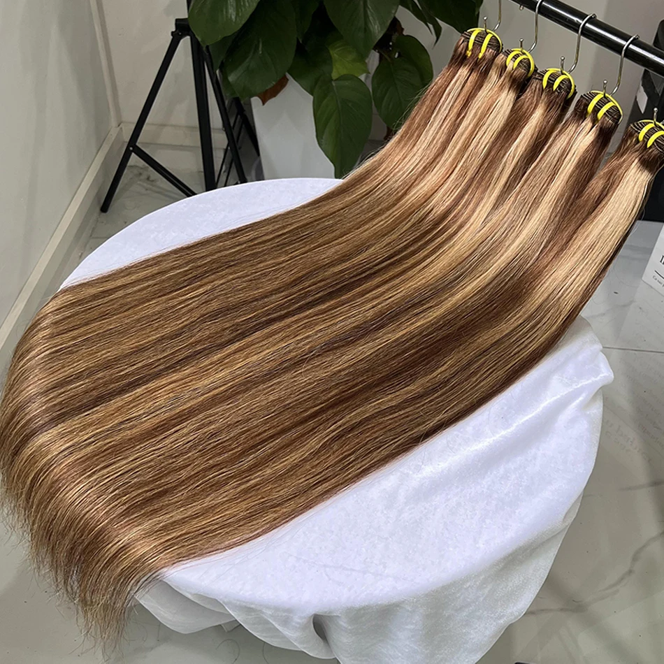 

Straight P4/27 Colored Highlight Bundles Human Hair Brown Brazilian 30 Inch 10A 100% Remy Human Hair Weave Extensions For Women