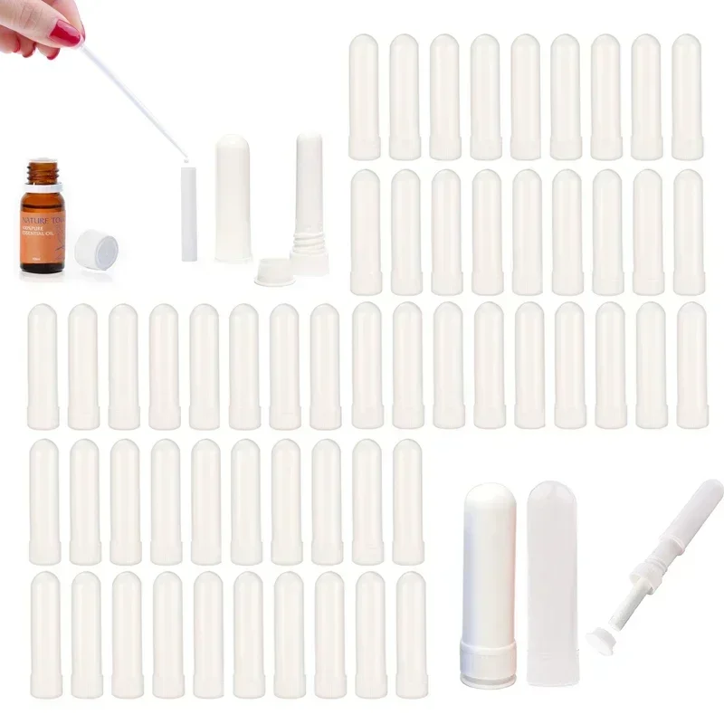 50Pcs Refillable White Nasal Inhalers Tubes With Cotton Core Nasal Inhaler Container  For Travel Perfume Essential Oil Sample