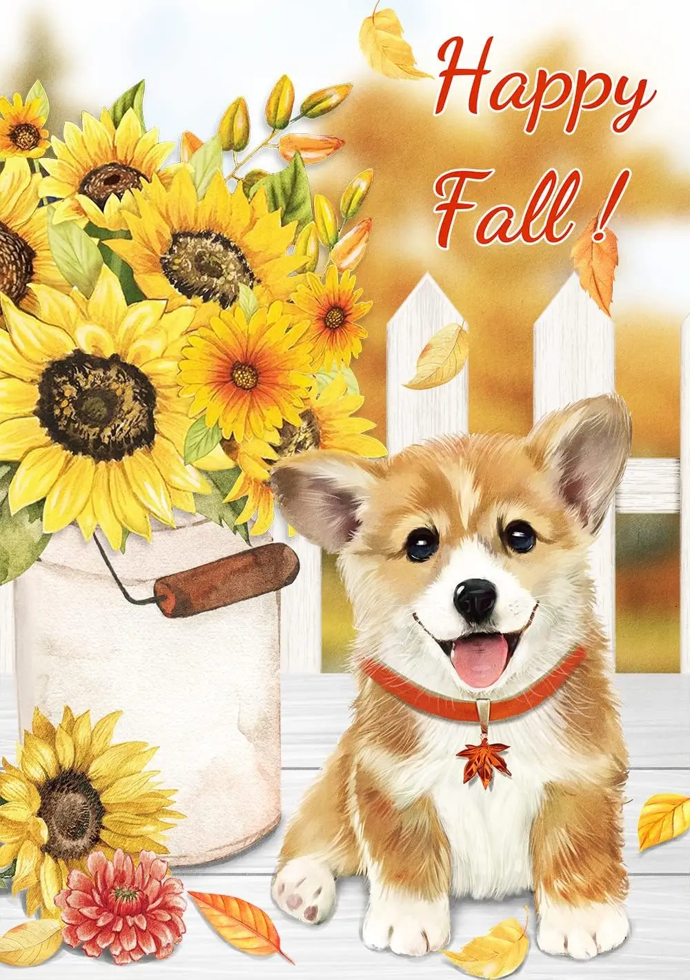 Texupday Happy Fall Cute Dog Puppy Vase Sunflower Floral Decoration Autumn Harvest Garden Flag Farmhouse Outdoor Yard Banner 12&